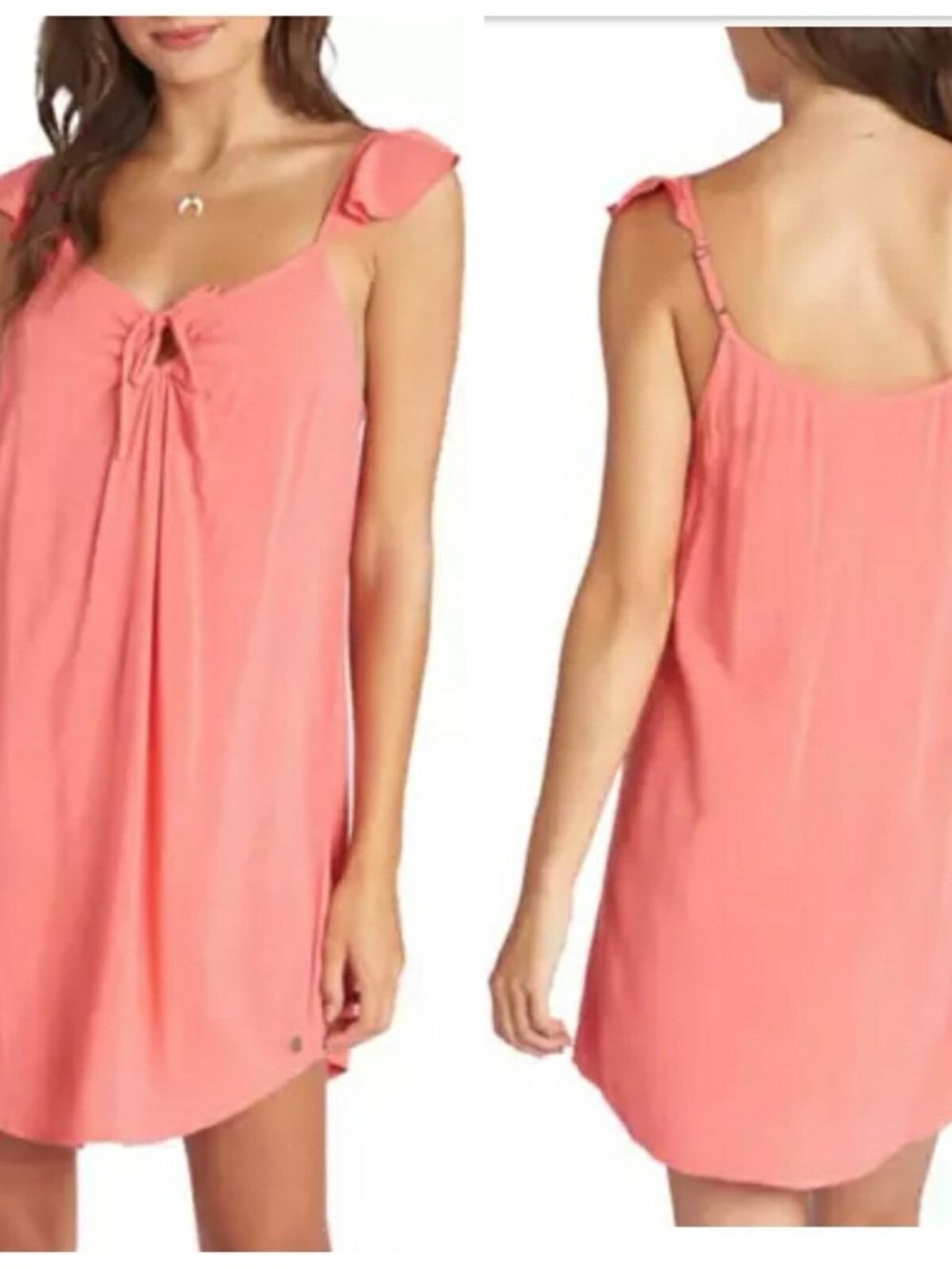 Roxy - Coral Tie-Front Sundress